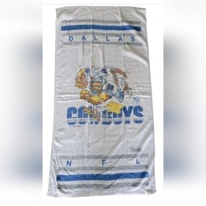 VINTAGE Dallas Cowboys Jack Davis Art Beach Towel White NFL Football 80s 1988